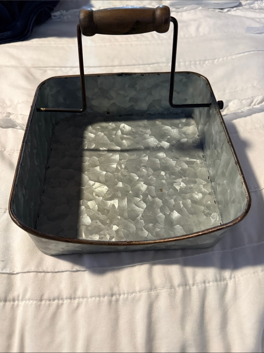 Galvanized Metal Napkin Holder with Wooden Handle